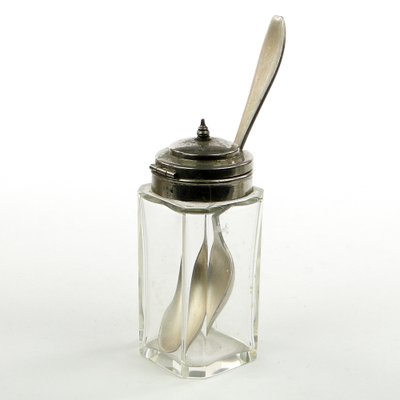 German Biedermeier Mustard Jar with Spoon, 1930s, Set of 2-BKO-1801343