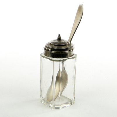 German Biedermeier Mustard Jar with Spoon, 1930s, Set of 2-BKO-1801343