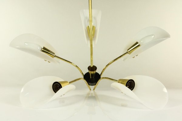 German Brass and Acrylic Glass Chandelier, 1950s-FUP-1417778