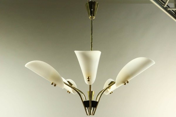 German Brass and Acrylic Glass Chandelier, 1950s-FUP-1417778