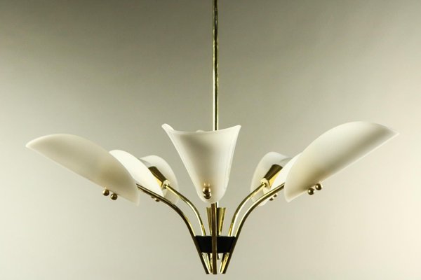 German Brass and Acrylic Glass Chandelier, 1950s-FUP-1417778