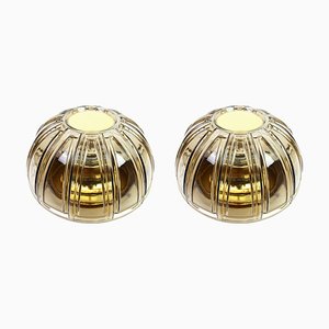 German Brass and Amber Glass Sconces or Flushmount by Limburg, 1960s, Set of 2-UGR-1085614