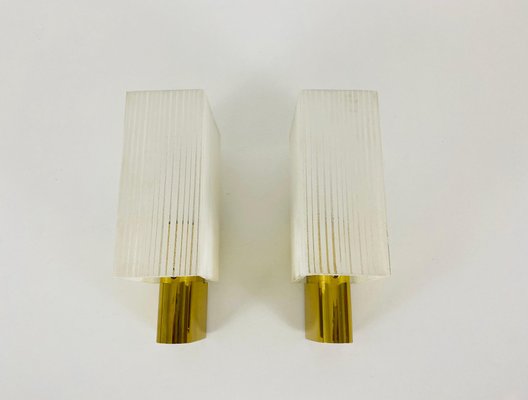 German Brass and Glass Sconces, 1960s, Set of 2-PUK-1113726