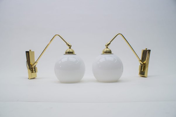 German Brass and Milk Glass Sconces, 1960s, Set of 2-KQB-583040