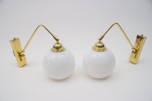 German Brass and Milk Glass Sconces, 1960s, Set of 2-KQB-583040