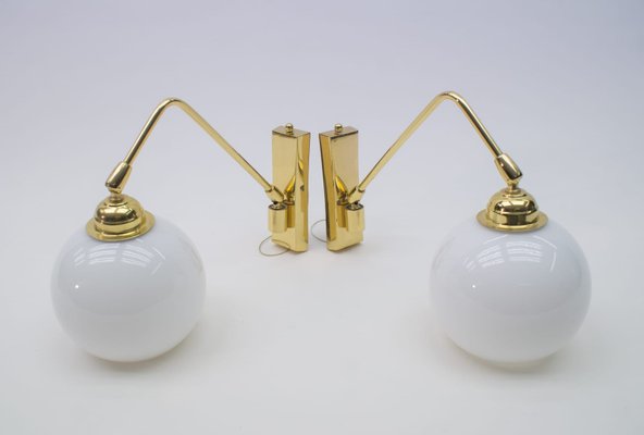 German Brass and Milk Glass Sconces, 1960s, Set of 2-KQB-583040