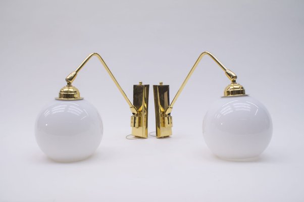 German Brass and Milk Glass Sconces, 1960s, Set of 2-KQB-583040