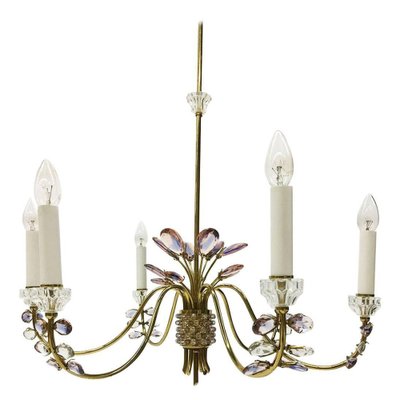 German Brass & Faceted Crystals Chandelier from Palwa, 1970s-UCH-1224779