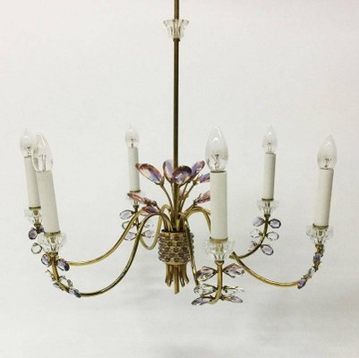 German Brass & Faceted Crystals Chandelier from Palwa, 1970s-UCH-1224779