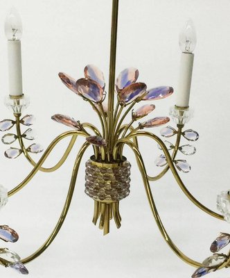 German Brass & Faceted Crystals Chandelier from Palwa, 1970s-UCH-1224779