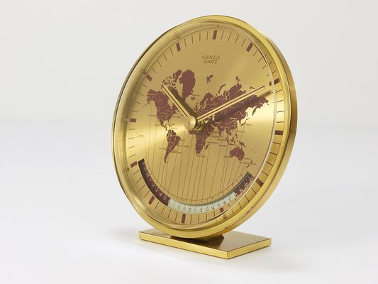 German Brass Table Clock by Wilhelm Kienzle, 1960s-MWV-1728648