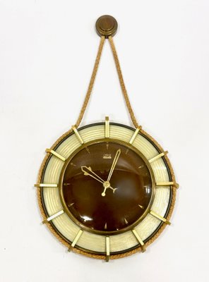 German Brass Wind Up Wall Clock with Rope Hanger by UPG Halle, 1960s-ZCY-2016194