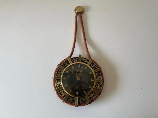 German Brass Zodiac Signs Wind Up Wall Clock with Rope Hanger by Atlanta, 1960s-RDS-1307147