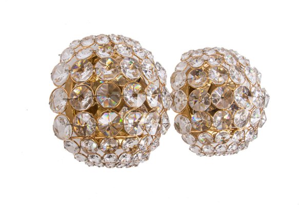 German Bubble Wall Sconces in Crystal & Gilt Brass from Palwa, 1960s, Set of 2-DEK-932743