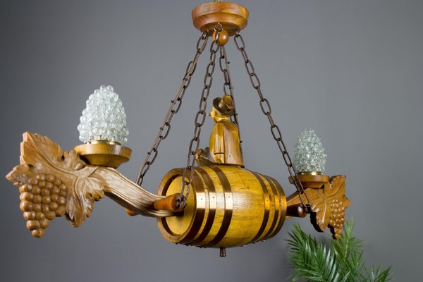 German Carved Wood Two-Light Wine Cellar Chandelier-KEG-1086471