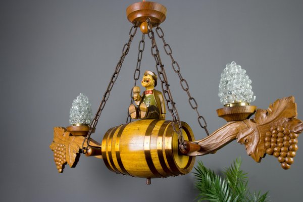 German Carved Wood Two-Light Wine Cellar Chandelier-KEG-1086471