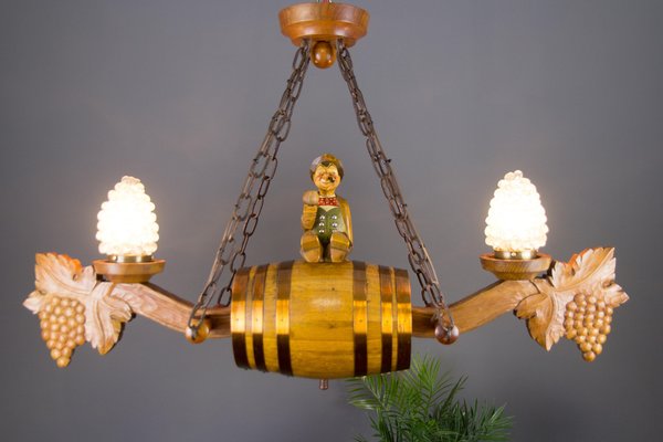 German Carved Wood Two-Light Wine Cellar Chandelier-KEG-1086471