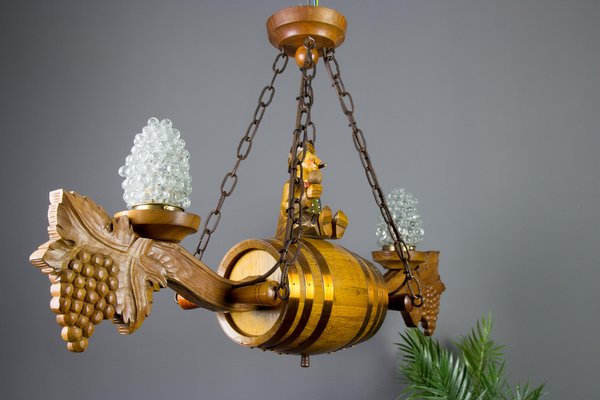 German Carved Wood Two-Light Wine Cellar Chandelier-KEG-1086471