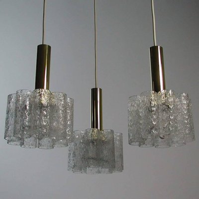 German Cascading Textured Glass and Brass Chandelier from Doria-OE-897867