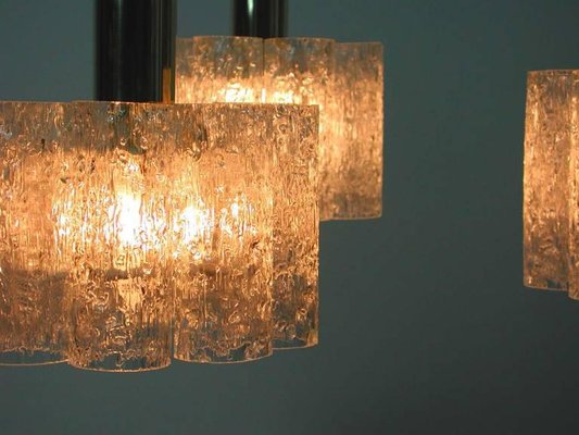 German Cascading Textured Glass and Brass Chandelier from Doria-OE-897867