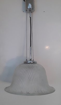 German Ceiling Lamp in Chrome-Plated Metal with Hat-Shaped Relief Glass Shade from Hustadt, 1970s-HOI-1276821