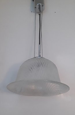 German Ceiling Lamp in Chrome-Plated Metal with Hat-Shaped Relief Glass Shade from Hustadt, 1970s-HOI-1276821