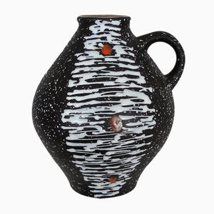 German Ceramic Drip Glaze Brown with White Stripes & Red Dots No. 650-17 Pitcher Vase from Jasba, 1950s-HIZ-1411057