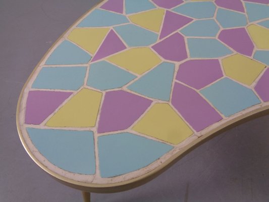 German Ceramic Metal & Mosaic Kidney Side Table, 1950s-RDW-801664