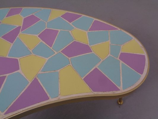 German Ceramic Metal & Mosaic Kidney Side Table, 1950s-RDW-801664