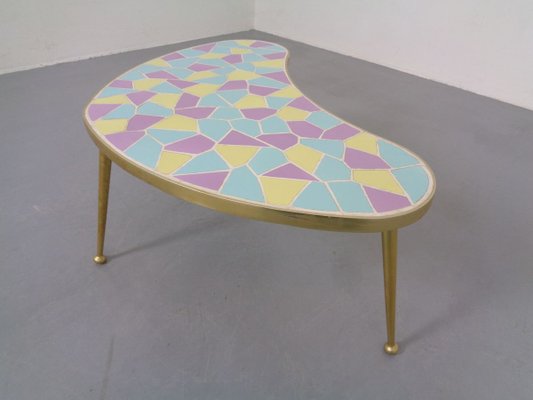 German Ceramic Metal & Mosaic Kidney Side Table, 1950s-RDW-801664