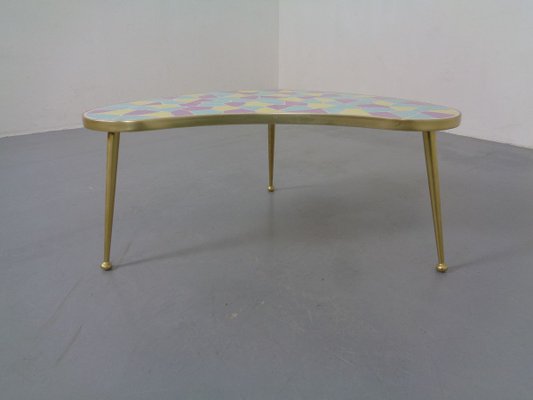 German Ceramic Metal & Mosaic Kidney Side Table, 1950s-RDW-801664