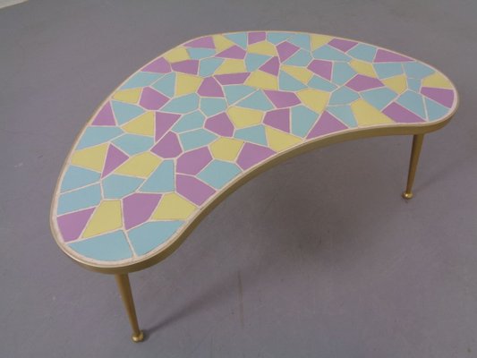 German Ceramic Metal & Mosaic Kidney Side Table, 1950s-RDW-801664