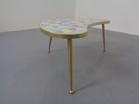 German Ceramic Metal & Mosaic Kidney Side Table, 1950s-RDW-801664