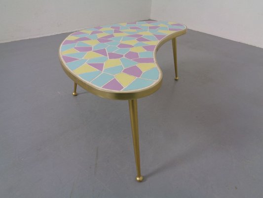 German Ceramic Metal & Mosaic Kidney Side Table, 1950s-RDW-801664