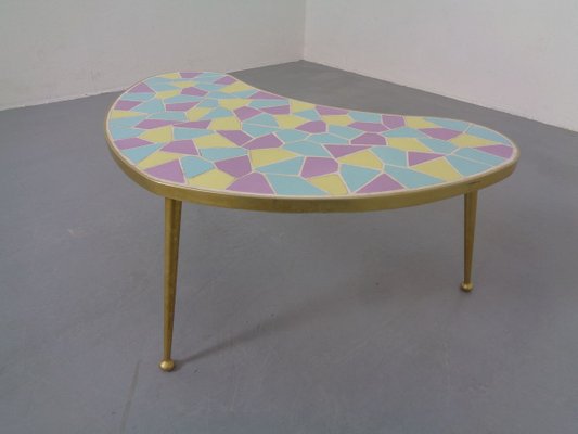 German Ceramic Metal & Mosaic Kidney Side Table, 1950s-RDW-801664