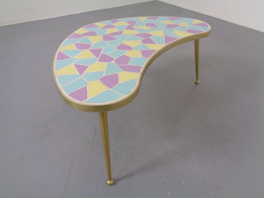 German Ceramic Metal & Mosaic Kidney Side Table, 1950s-RDW-801664