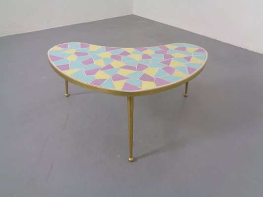 German Ceramic Metal & Mosaic Kidney Side Table, 1950s-RDW-801664