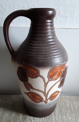 German Ceramic Vase in Brown Tones with Stylized Floral Motif from Bay Keramik, 1970s-HOI-1272960