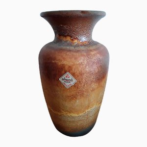 German Ceramic Vase with Brown Glaze with Ornamental Label from Scheurich, 1970s-HOI-1453631