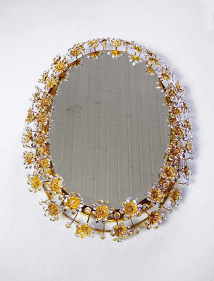 German Crystal & Gilt Brass Oval Backlit Mirror by Christoph Palme for Palwa, 1960-DEK-1114303