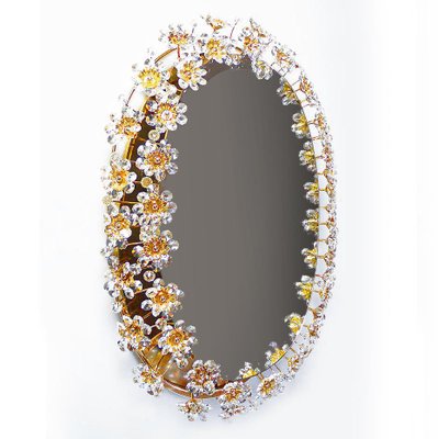 German Crystal & Gilt Brass Oval Backlit Mirror by Christoph Palme for Palwa, 1960-DEK-1114303