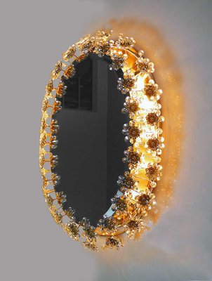 German Crystal & Gilt Brass Oval Backlit Mirror by Christoph Palme for Palwa, 1960-DEK-1114303