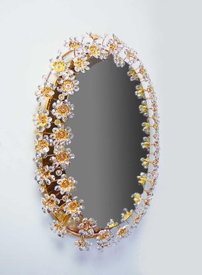 German Crystal & Gilt Brass Oval Backlit Mirror by Christoph Palme for Palwa, 1960-DEK-1114303