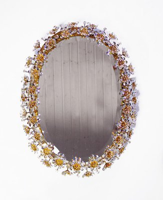 German Crystal & Gilt Brass Oval Backlit Mirror by Christoph Palme for Palwa, 1960-DEK-1114303