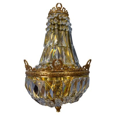 German Empire Style Crystal Glass and Brass Sconce by Palwa, 1960s-KEG-1731274