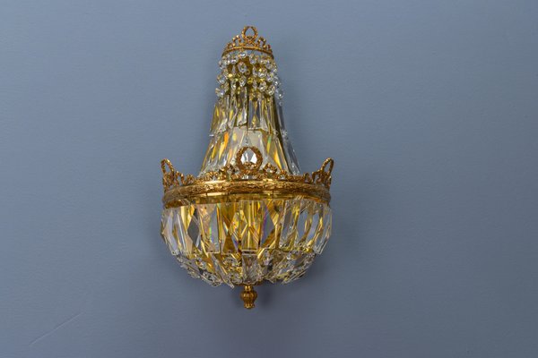 German Empire Style Crystal Glass and Brass Sconce by Palwa, 1960s-KEG-1731274