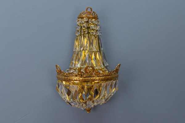 German Empire Style Crystal Glass and Brass Sconce by Palwa, 1960s-KEG-1731274