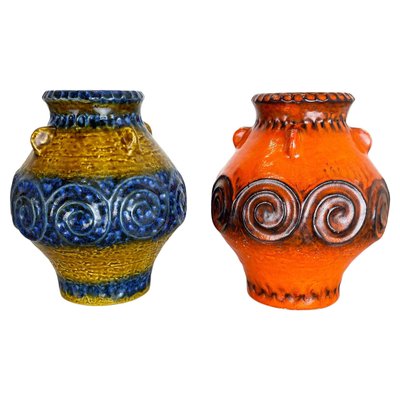 German Fat Lava Op Art Pottery Vase from Jasba Ceramics, Set of 2-QZ-1256068