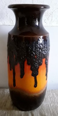 German Fat Lava Style Ceramic Vase with Gradient Glaze in Orange, Brown and Black from Scheurich, 1970s-HOI-1283338