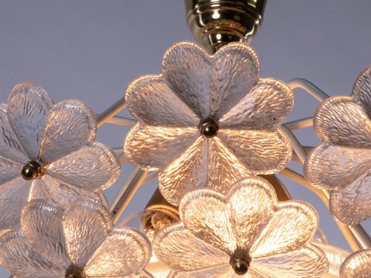 German Floral Chandelier in Glass & Brass by Ernst Palme, 1960s-DEK-932413